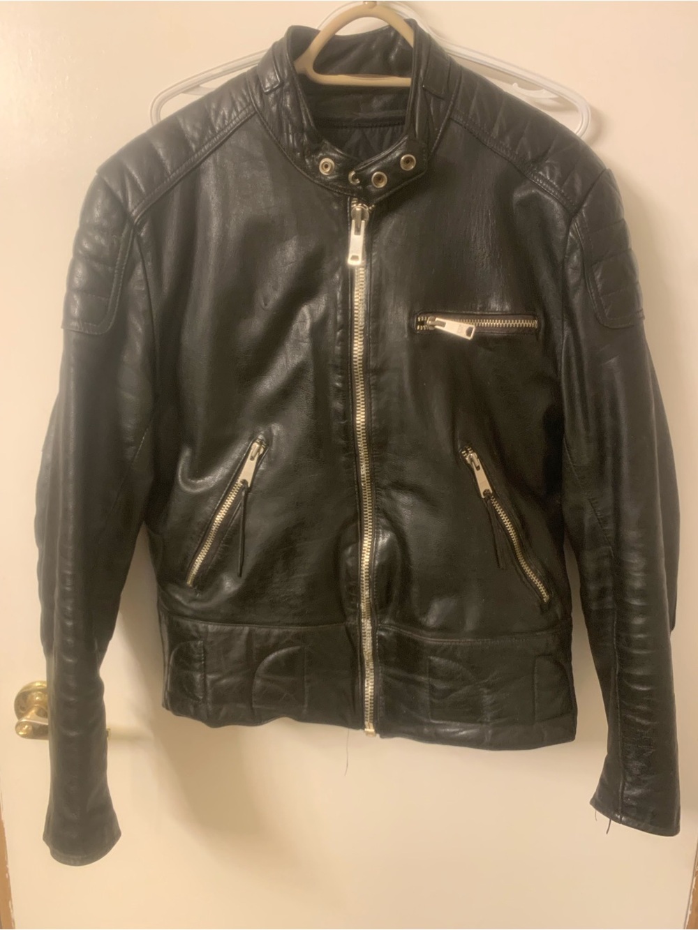 Men's Vintage Black Leather Biker Jacket - Classic Cafe Moto Style